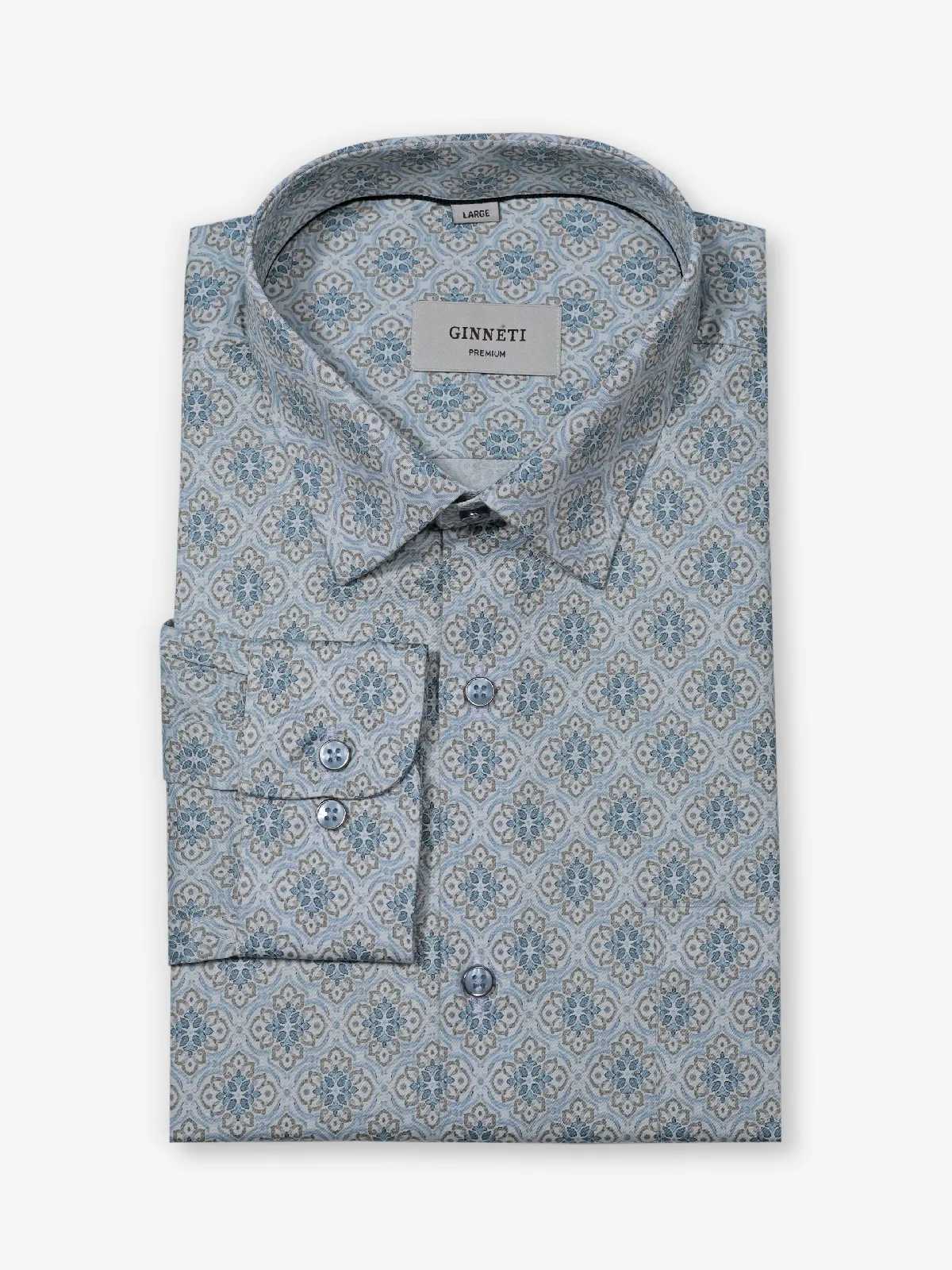 GINNETI blue printed cotton silk shirt