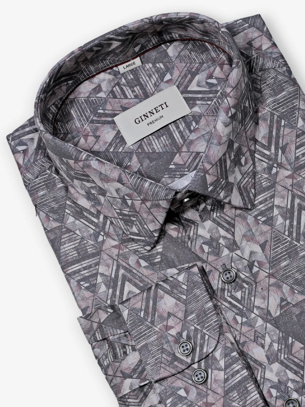 GINNETI brown printed cotton silk shirt