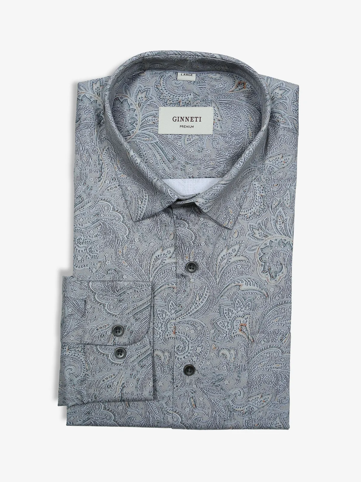 GINNETI grey printed cotton party shirt