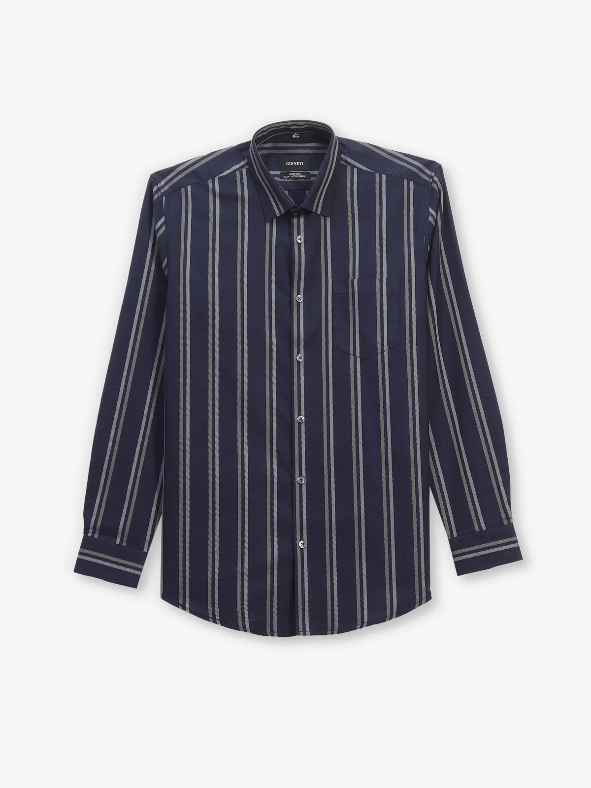 GINNETI navy stripe silk shirt