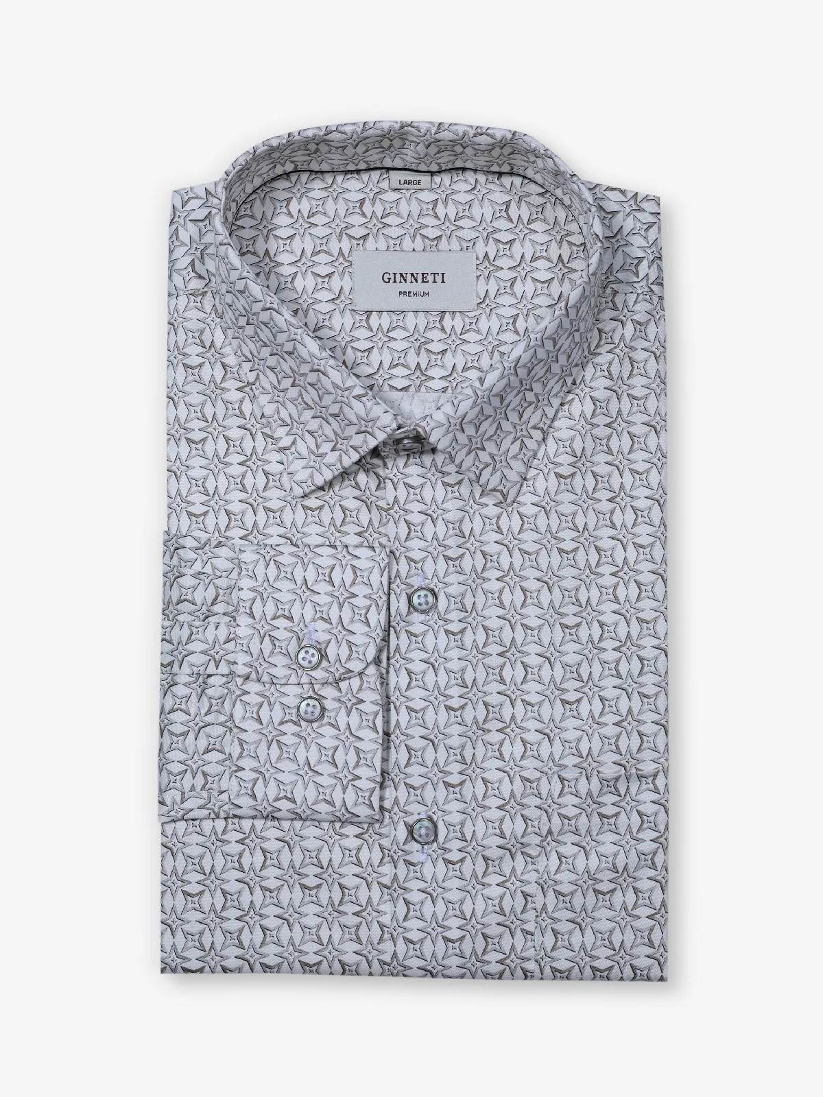 GINNETI off-white cotton silk printed shirt