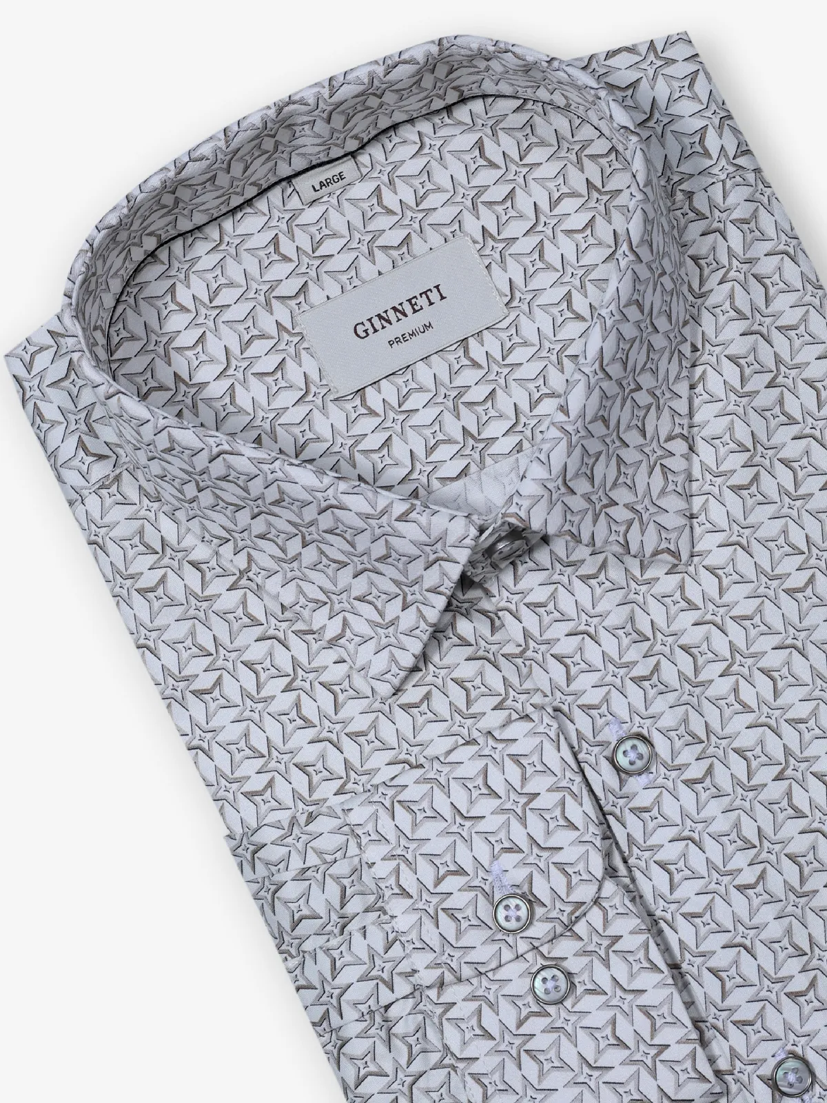 GINNETI off-white cotton silk printed shirt