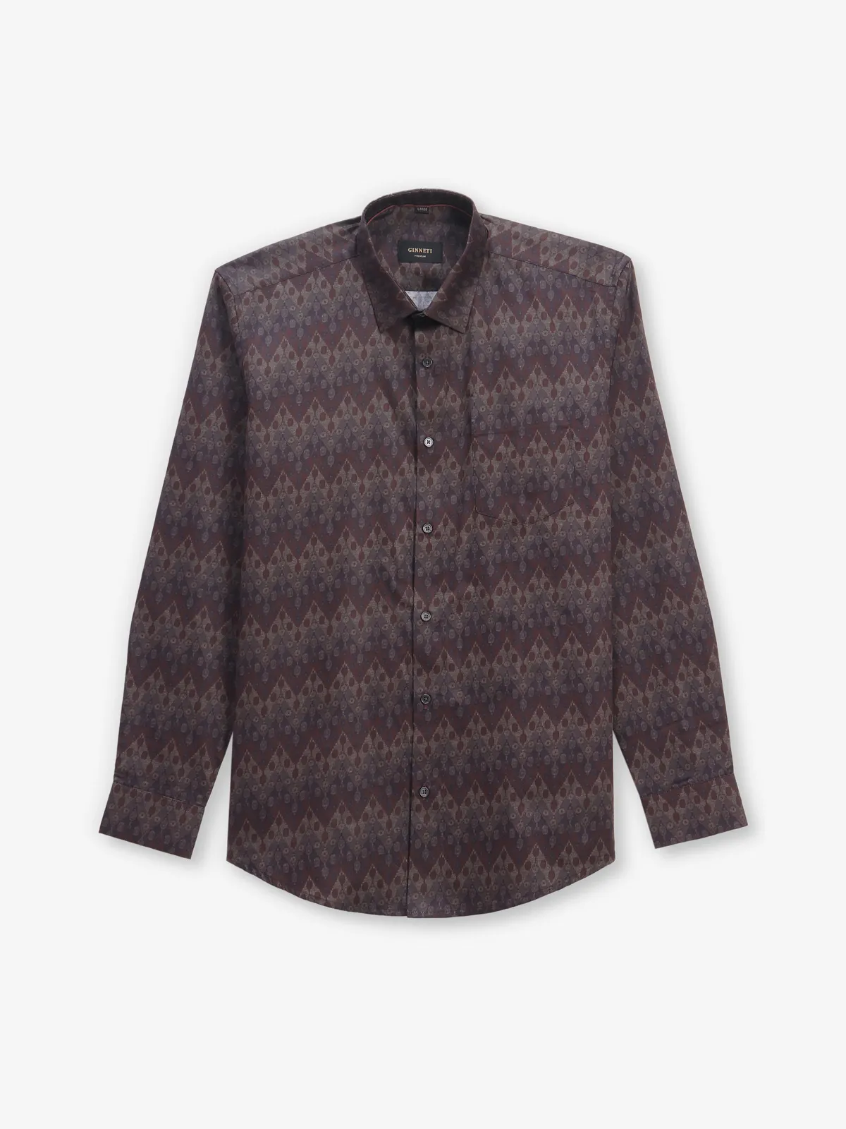 GINNETI printed brown silk shirt
