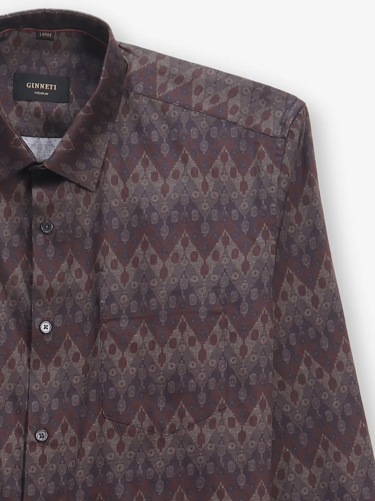 GINNETI printed brown silk shirt