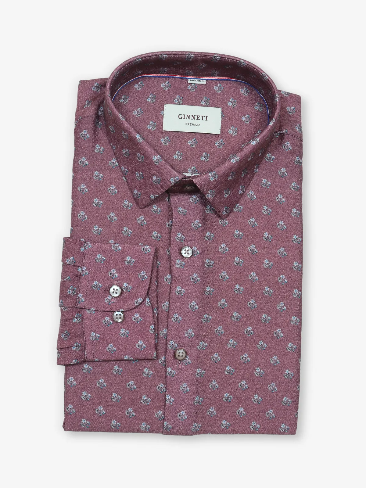 GINNETI printed light maroon  cotton shirt
