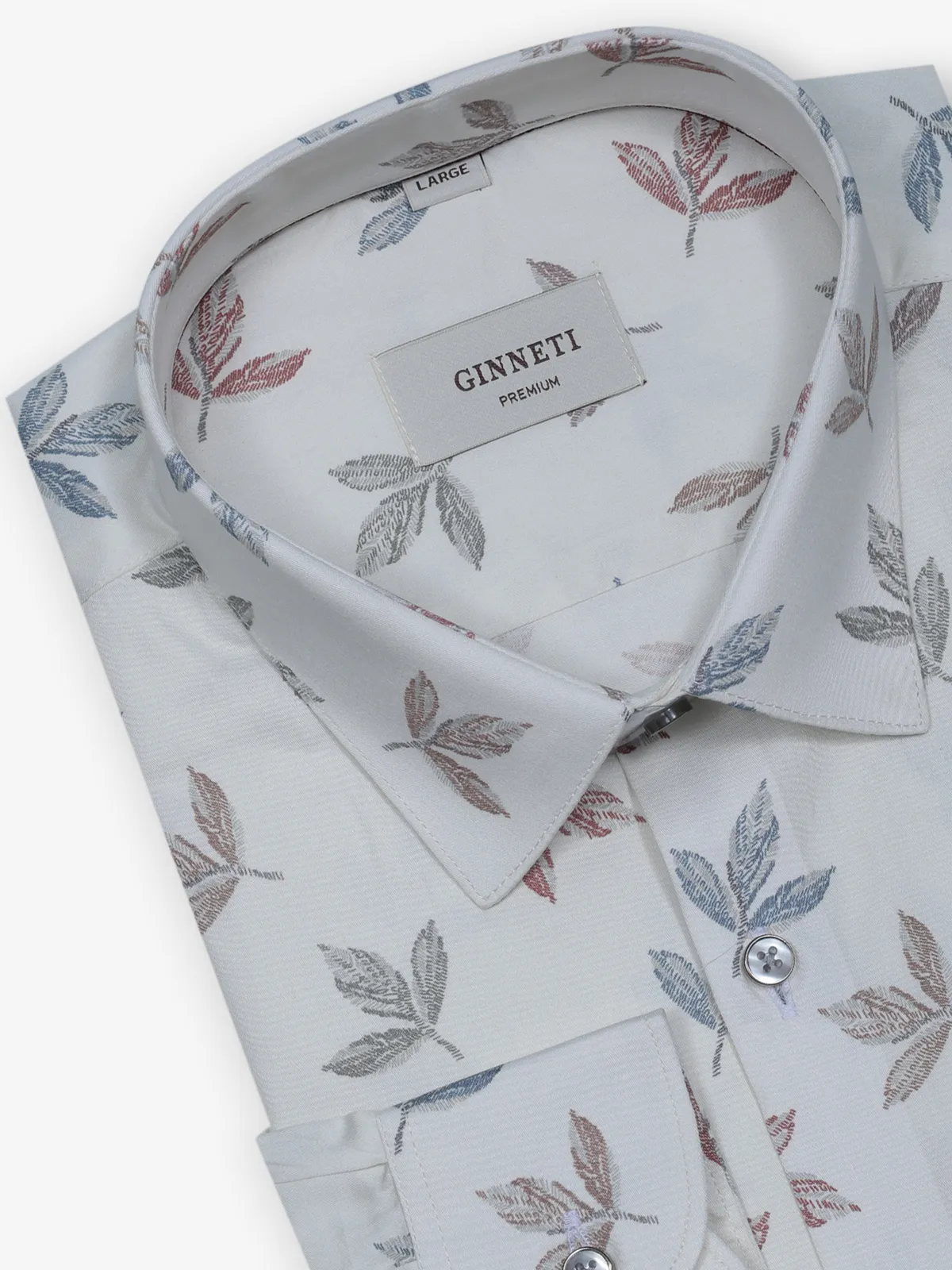 GINNETI printed off-white cotton shirt for men