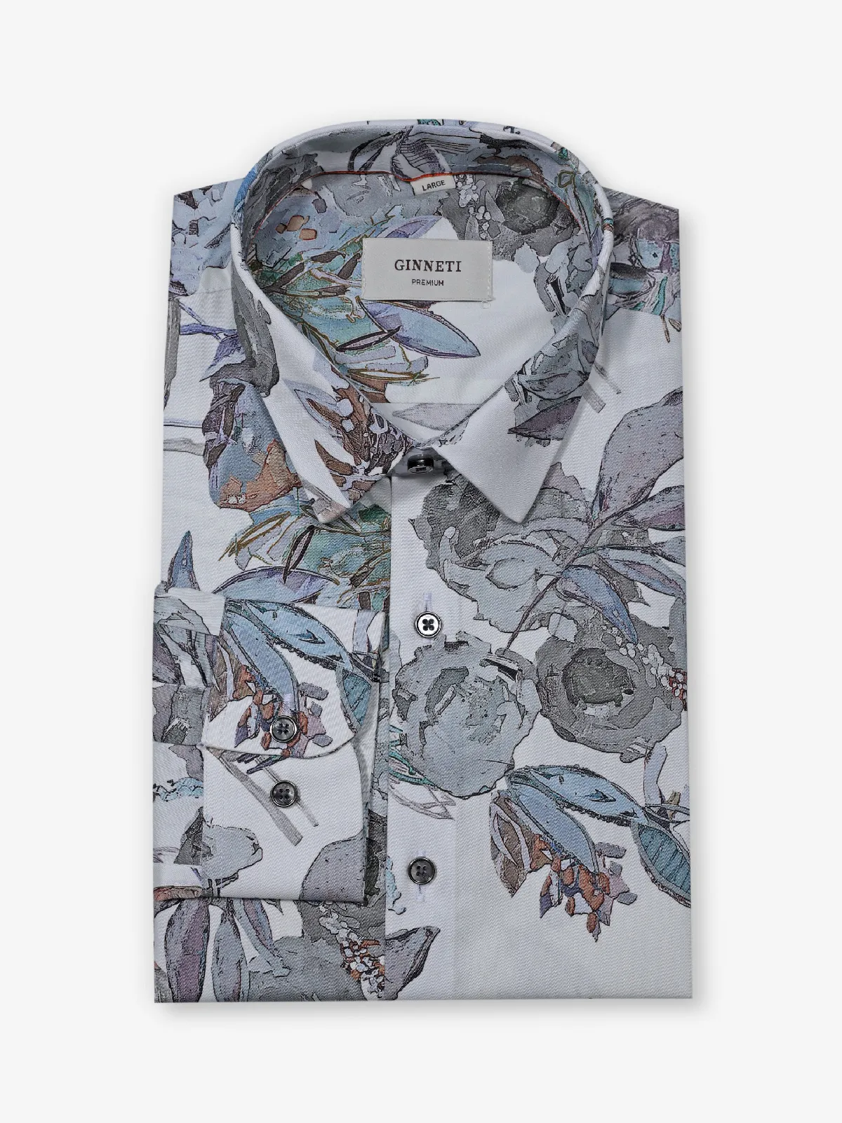 GINNETI white printed cotton silk shirt