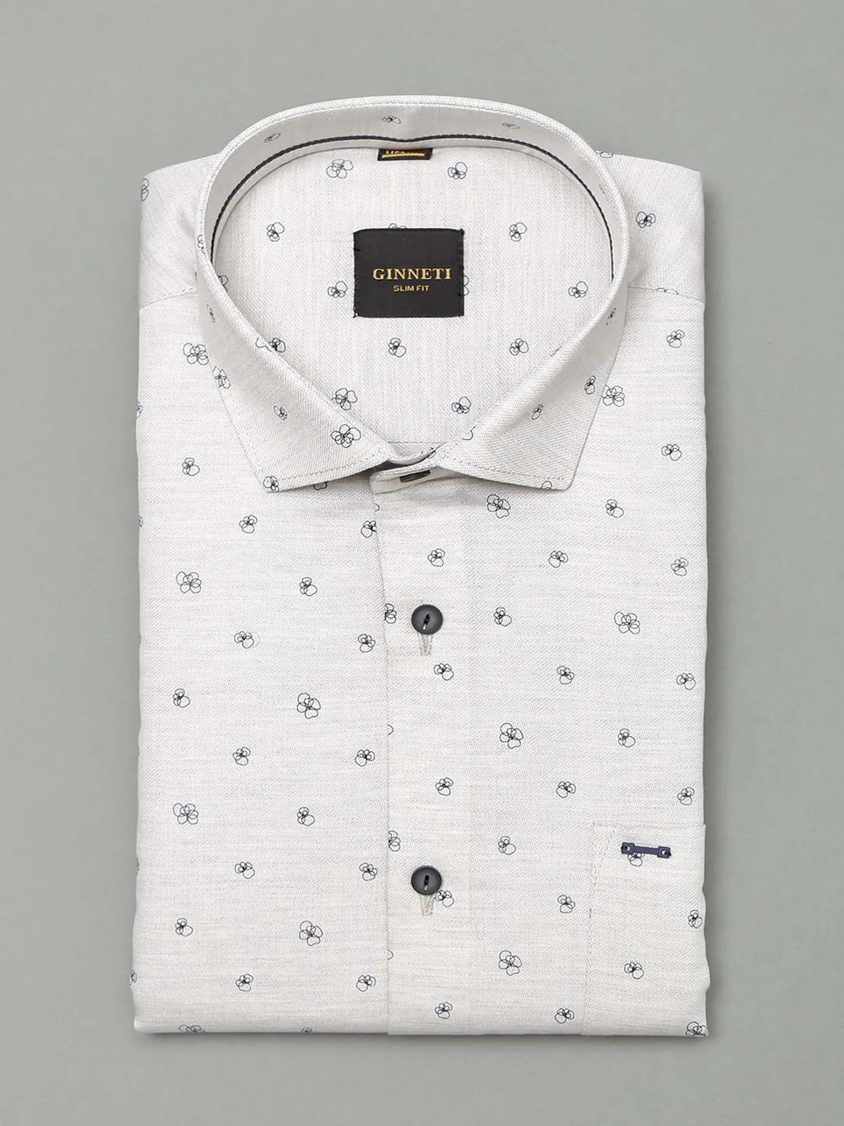 Ginneti white printed mens cotton shirt