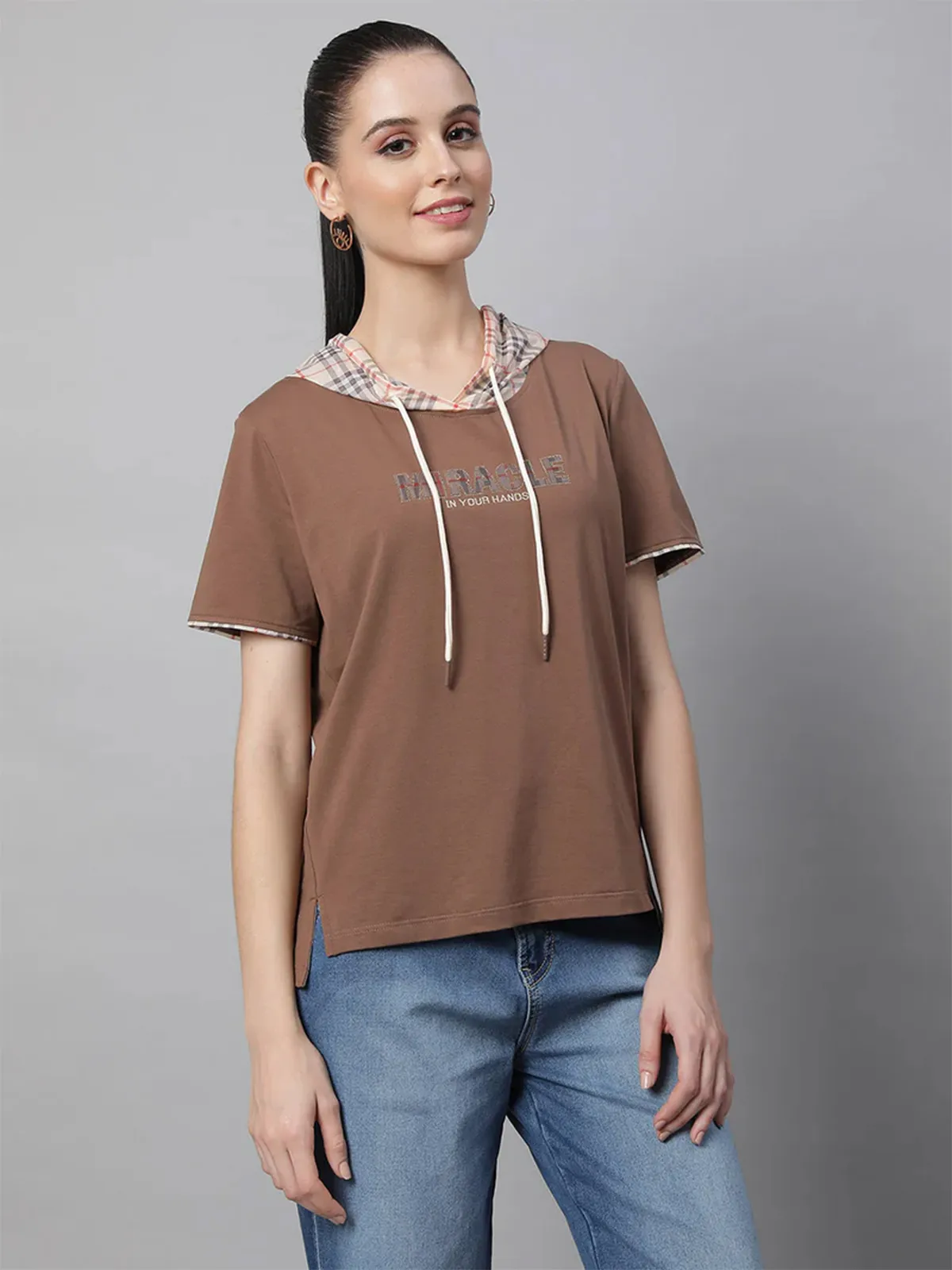 GLOBAL REPUBLIC brown hooded t-shirt