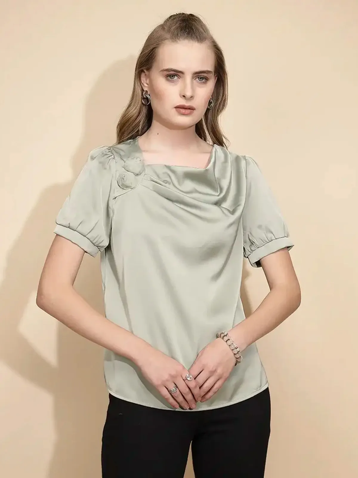 GLOBAL REPUBLIC pista green polyester top