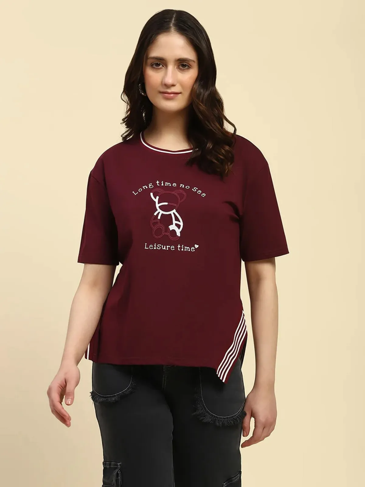 GLOBAL REPUBLIC wine cotton t-shirt