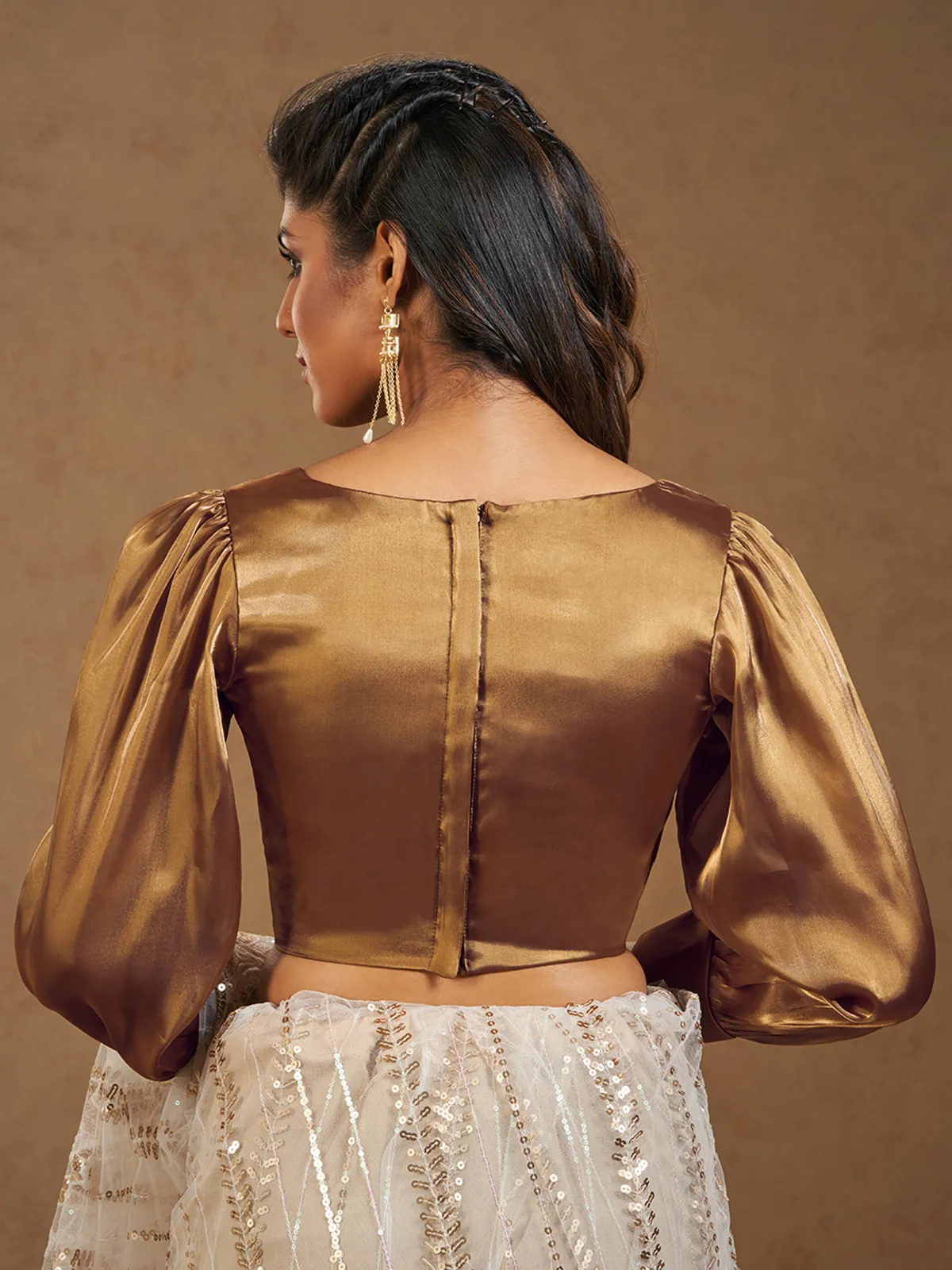 Gold silk full sleeves blouse