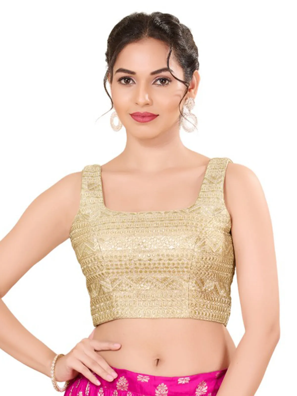 Golden cotton silk blouse with zari work