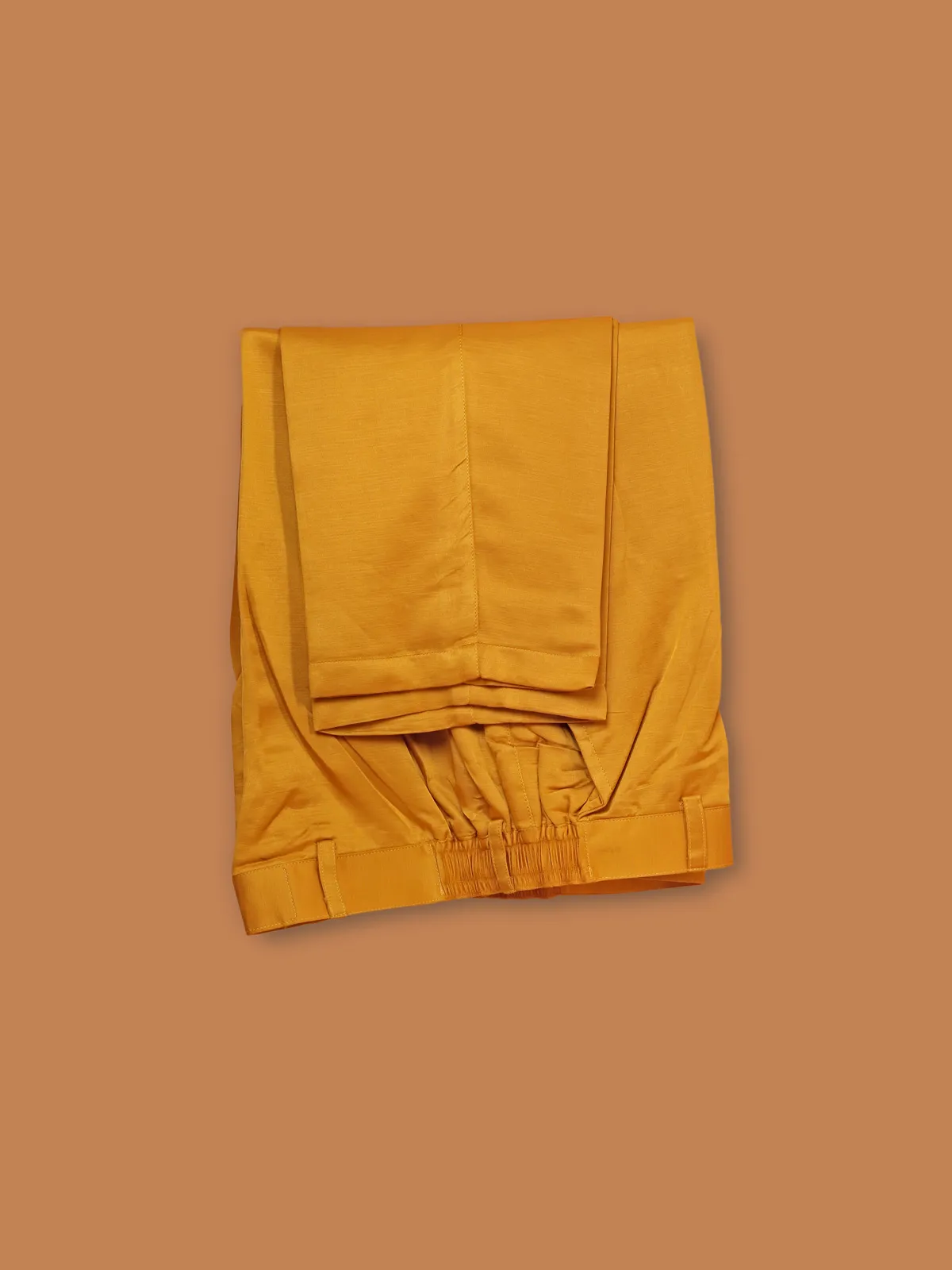 Golden yellow silk printed waistcoat set for men