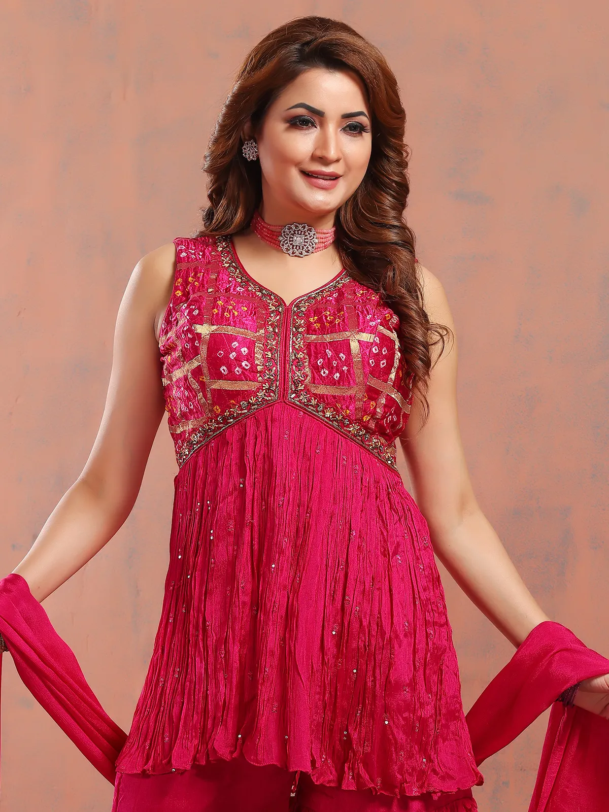 Gorgeous magenta silk sharara suit