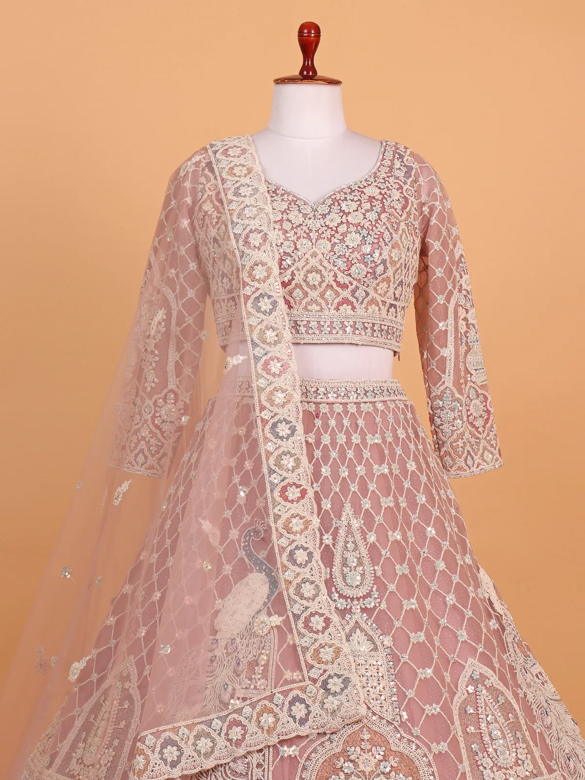 Gorgeous onion pink lehenga choli in net