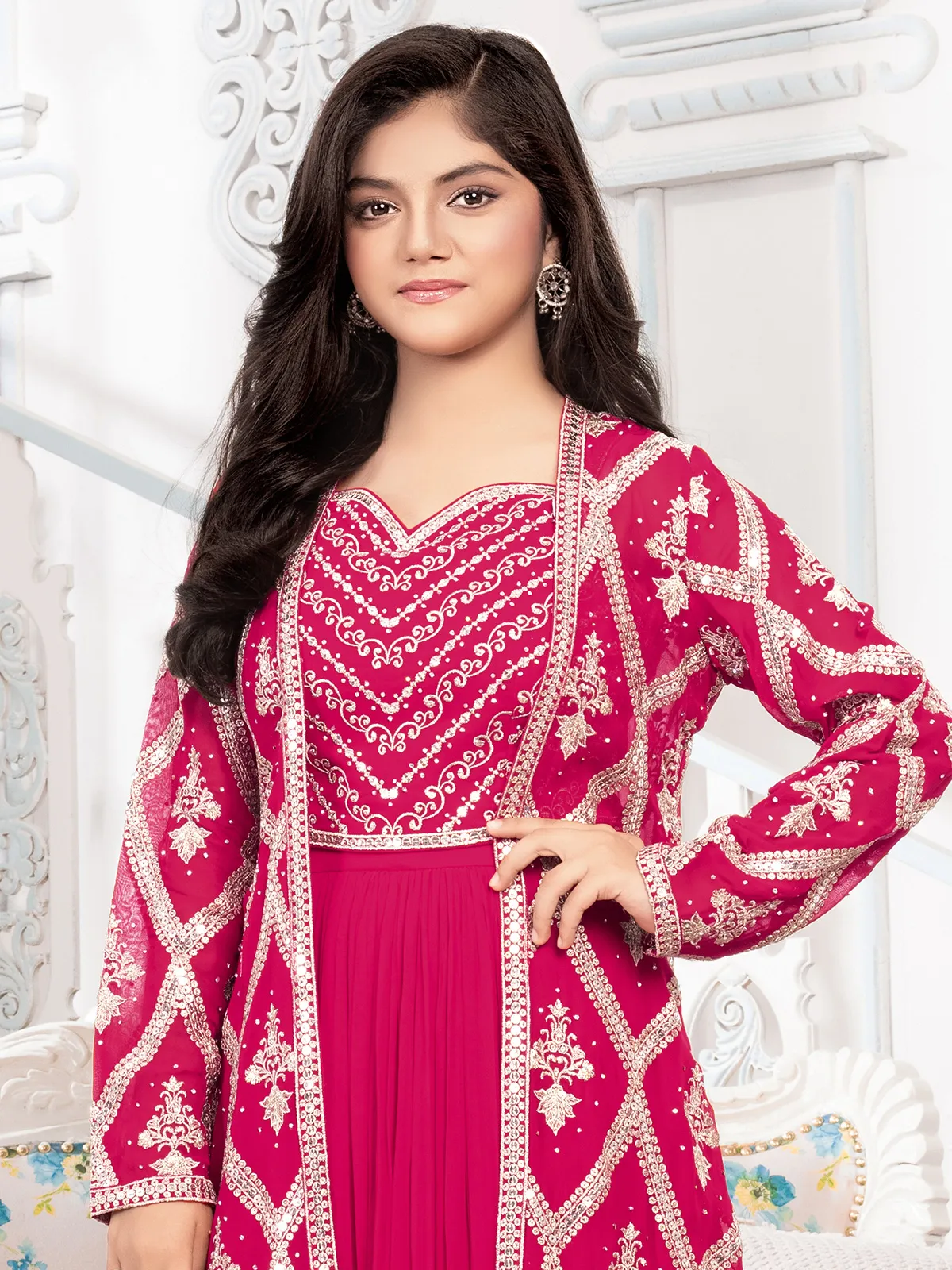 Gorgeous pink lehenga choli in georgette fabric