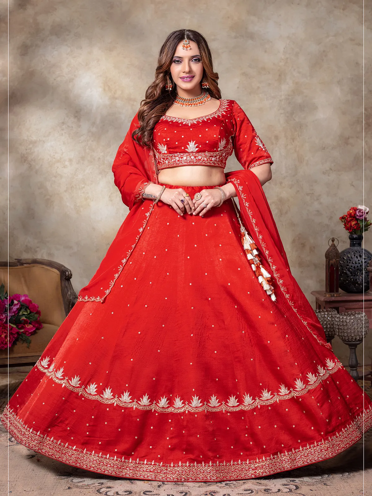Gorgeous red silk lehenga choli