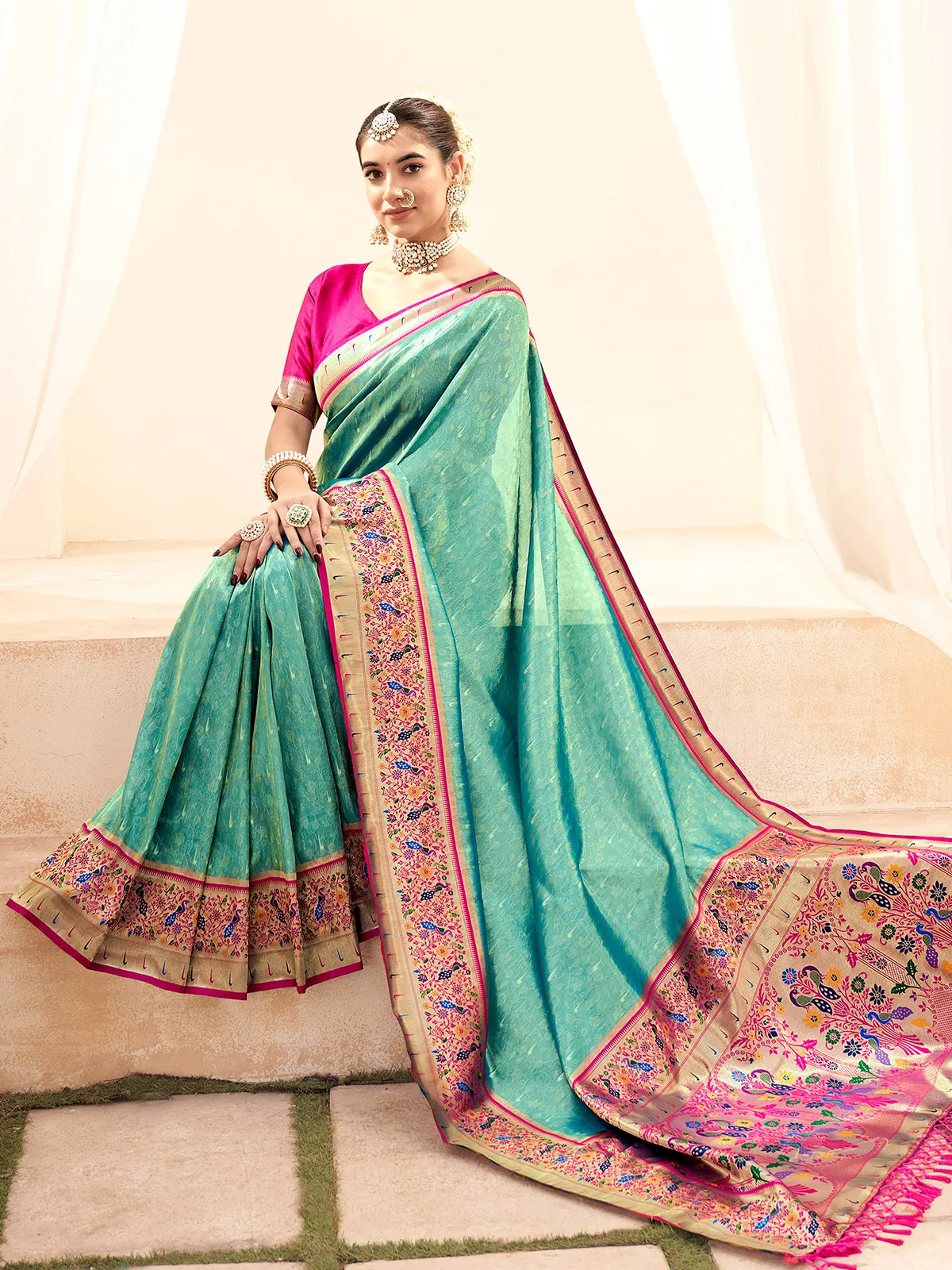 Gorgeous sky blue zari weaving saree