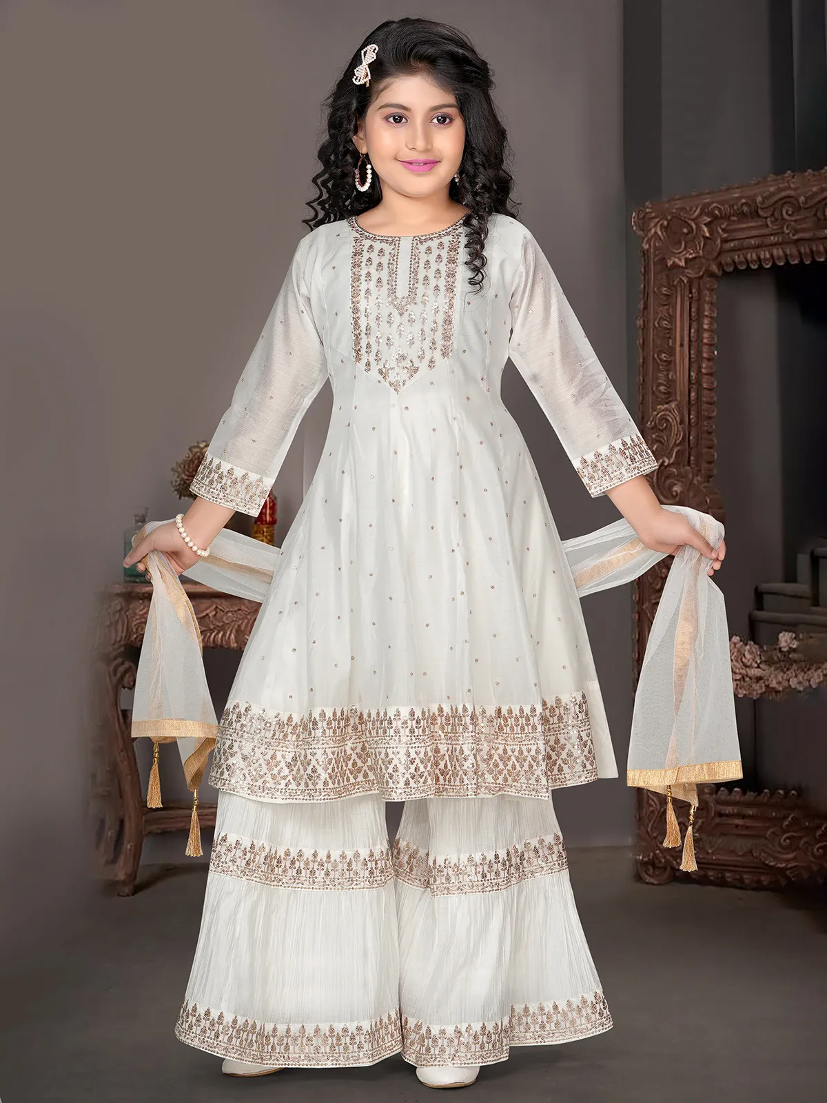 Gorgeous white chiffon sharara salwar suit