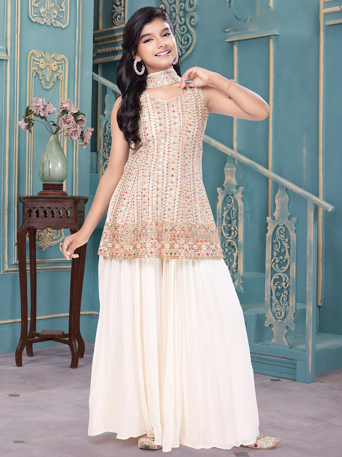 Gorgeous white georgette palazzo salwar suit