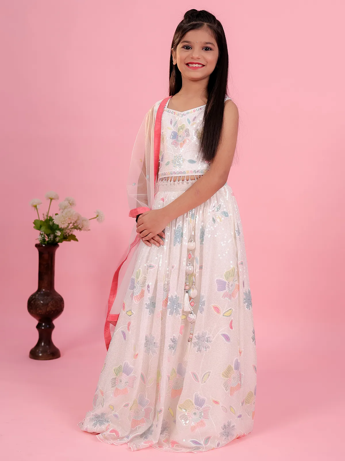 Gorgeous white georgette lehenga choli for girls