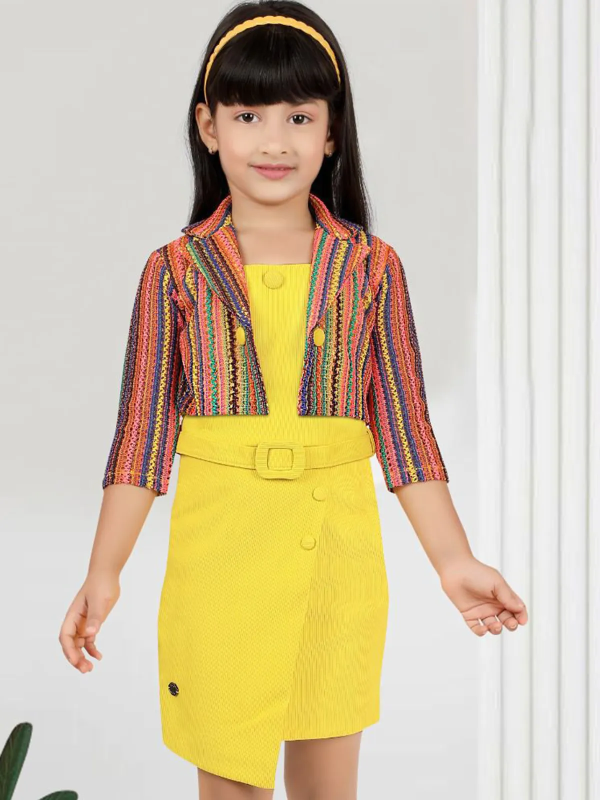 Great looking yellow terry rayon frock for girls