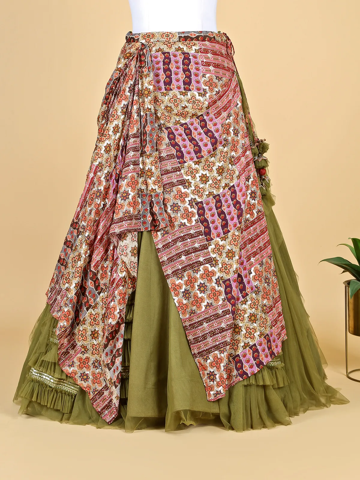 Green and maroon designer lehenga choli