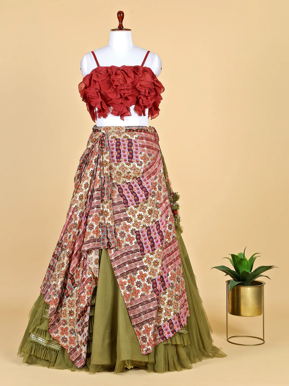 Green and maroon designer lehenga choli