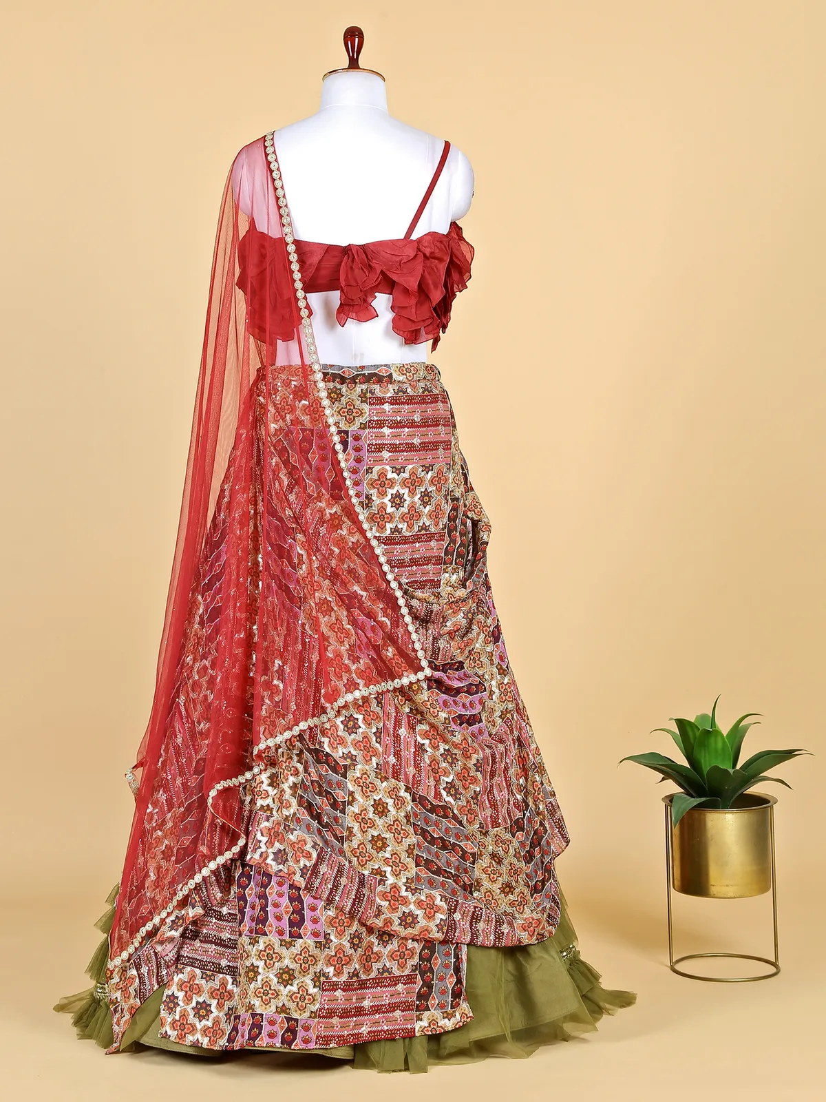 Green and maroon designer lehenga choli