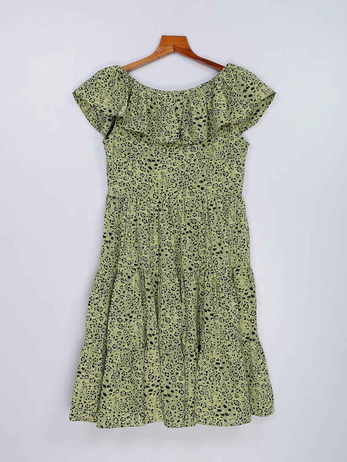Green cotton printed mini dress