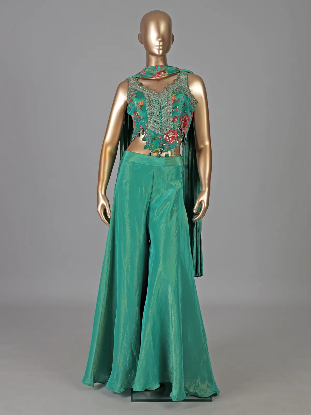 Green crepe silk mirror and aabla designer palazzo suit