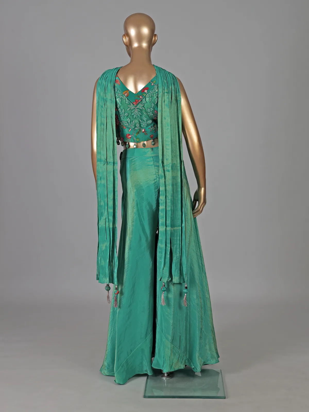 Green crepe silk mirror and aabla designer palazzo suit