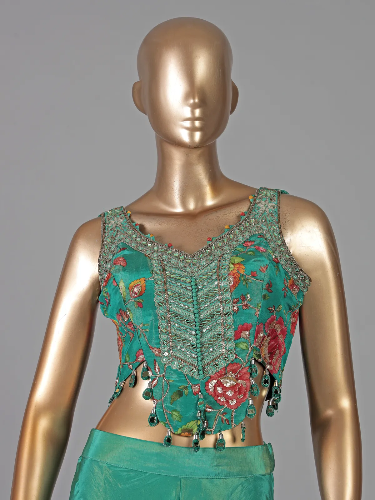 Green crepe silk mirror and aabla designer palazzo suit
