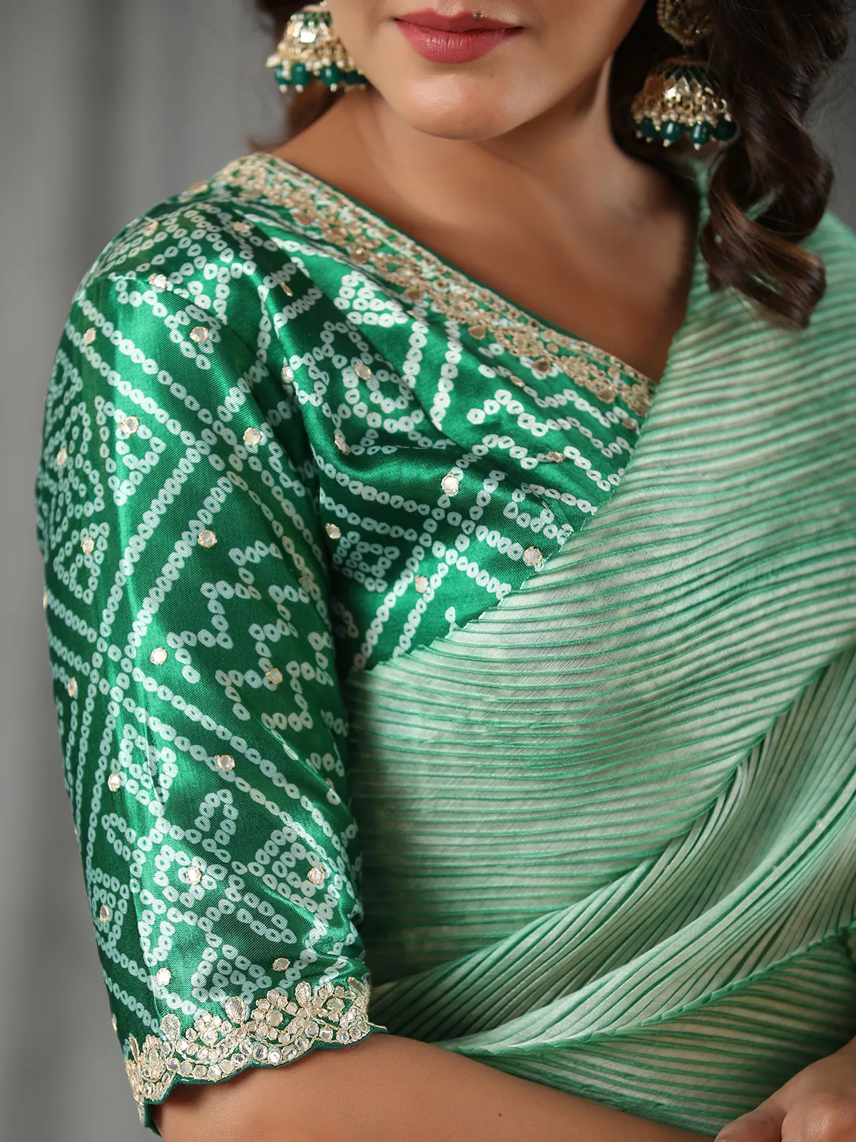 Green half n half saree in tussar silk