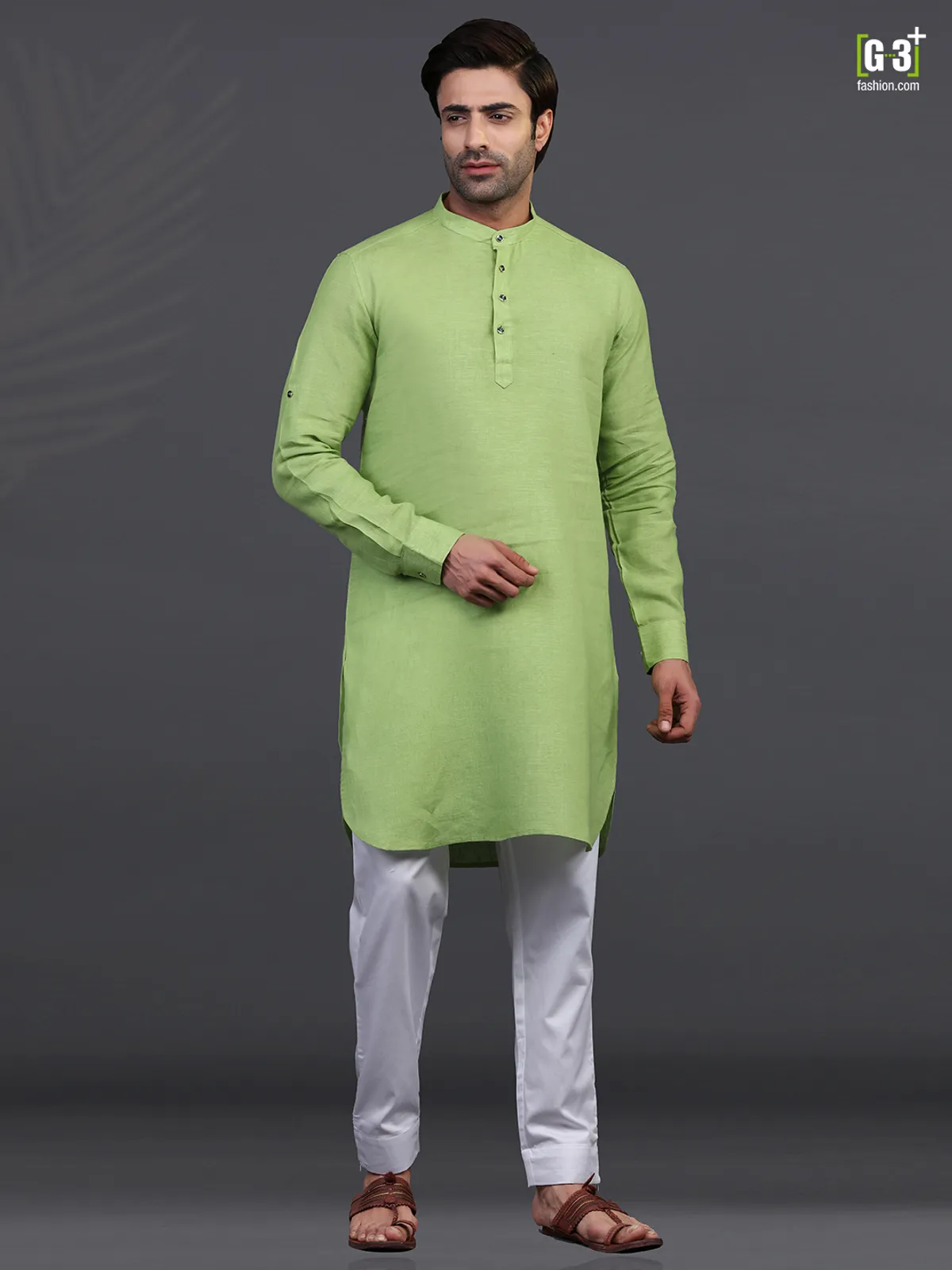 Green linen  Men Kurta pajma for festive wear
