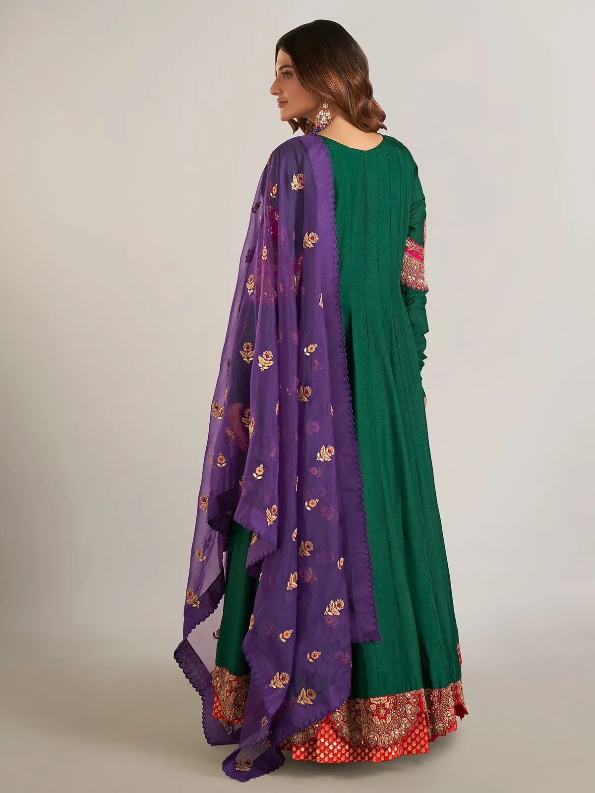Green raw silk pakistani lehenga suit