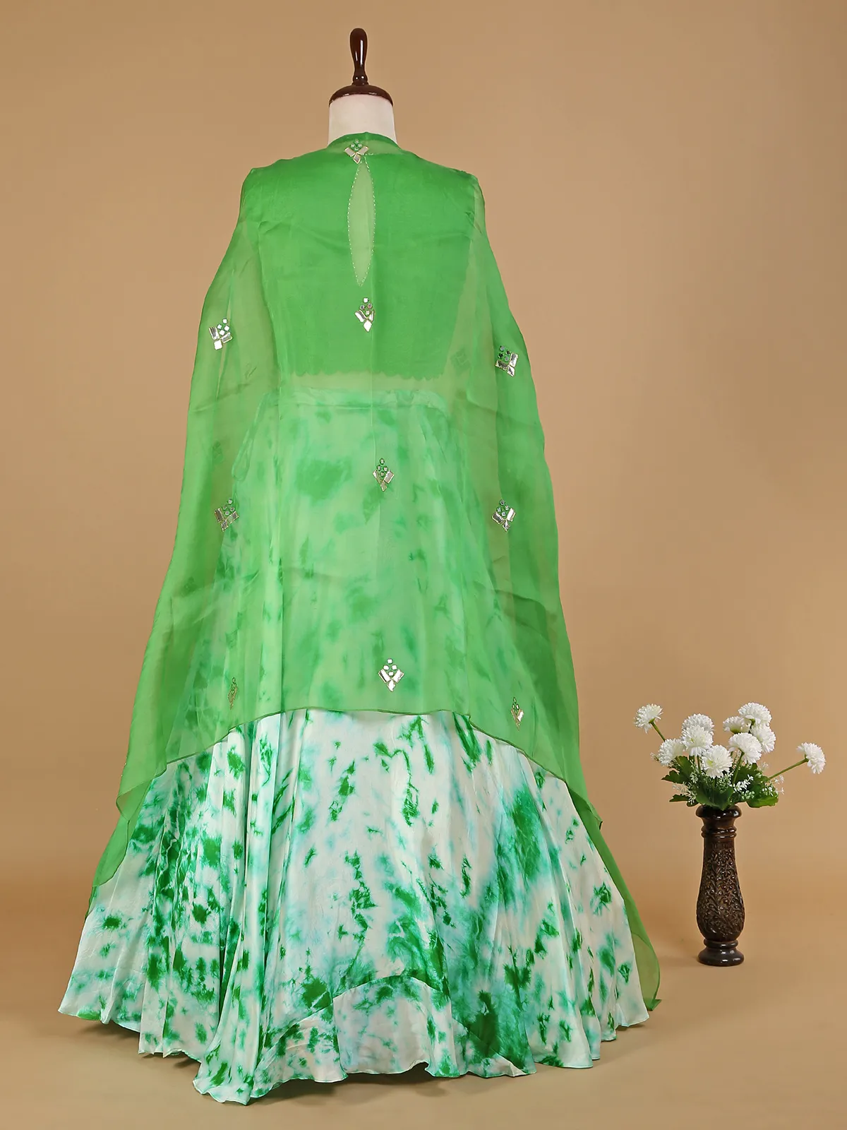 Green satin wedding lehenga choli