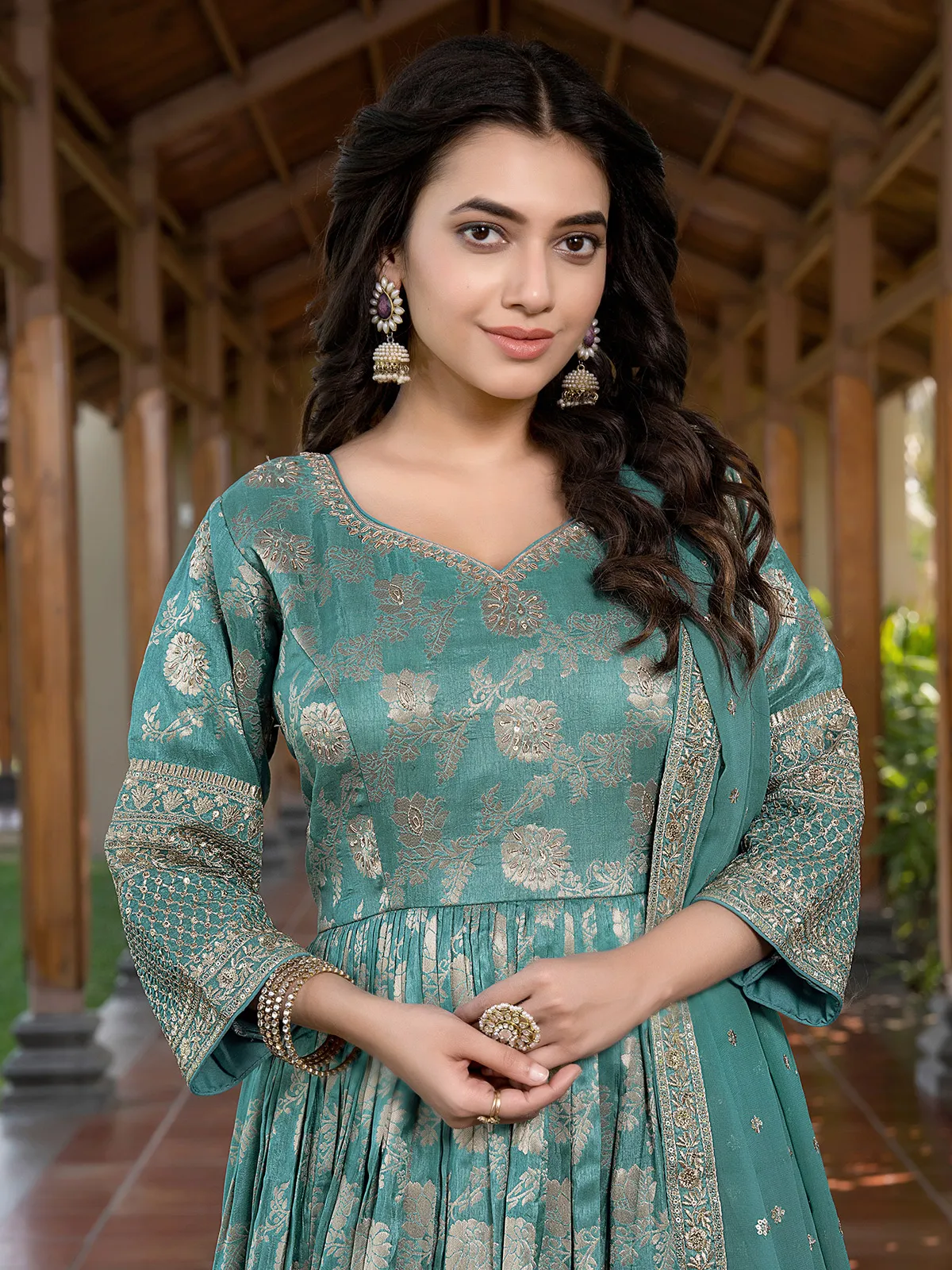 Green shaded silk anarkali suit