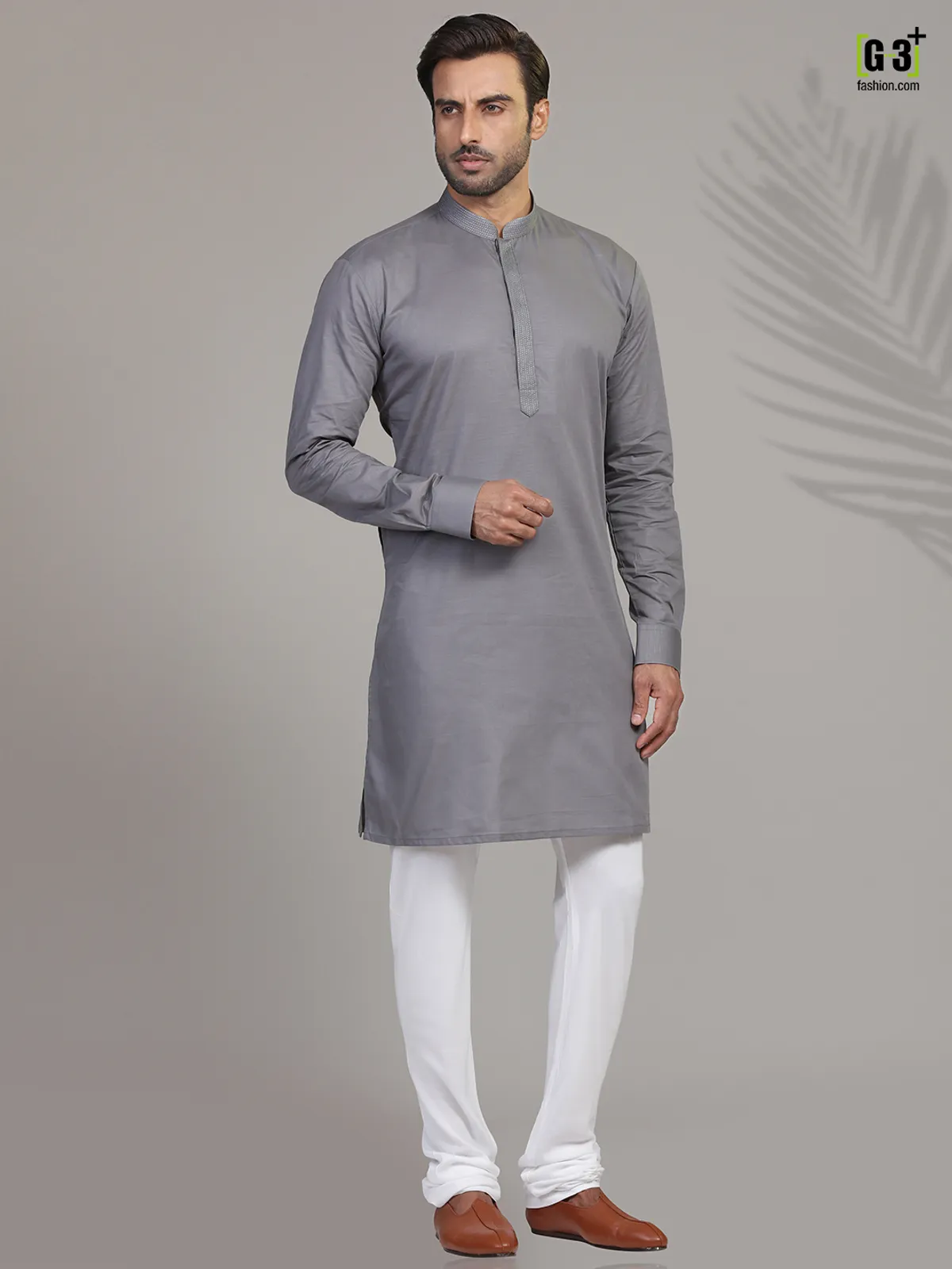 Grey cotton festive wear kurta suit