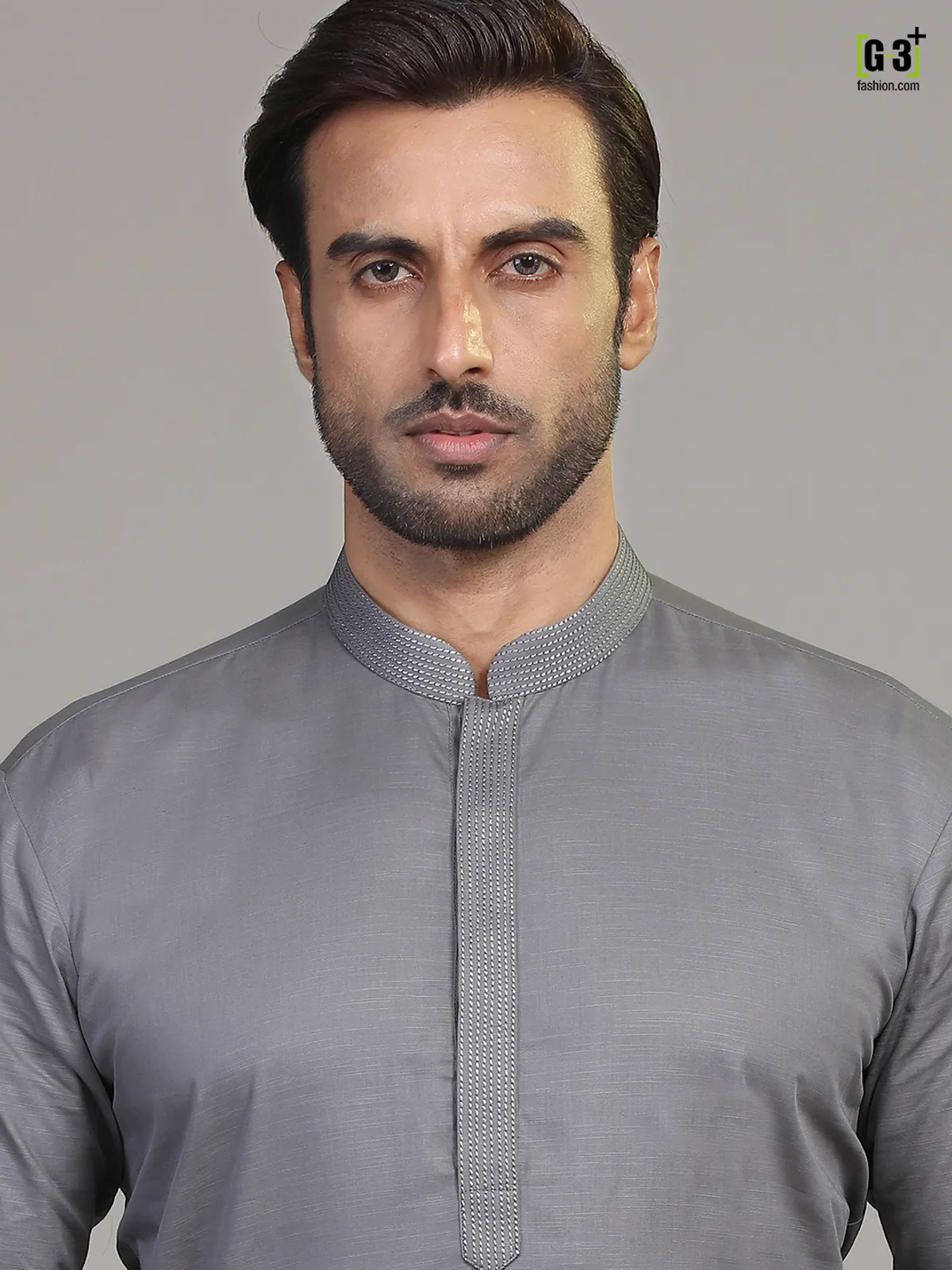 Grey cotton festive wear kurta suit