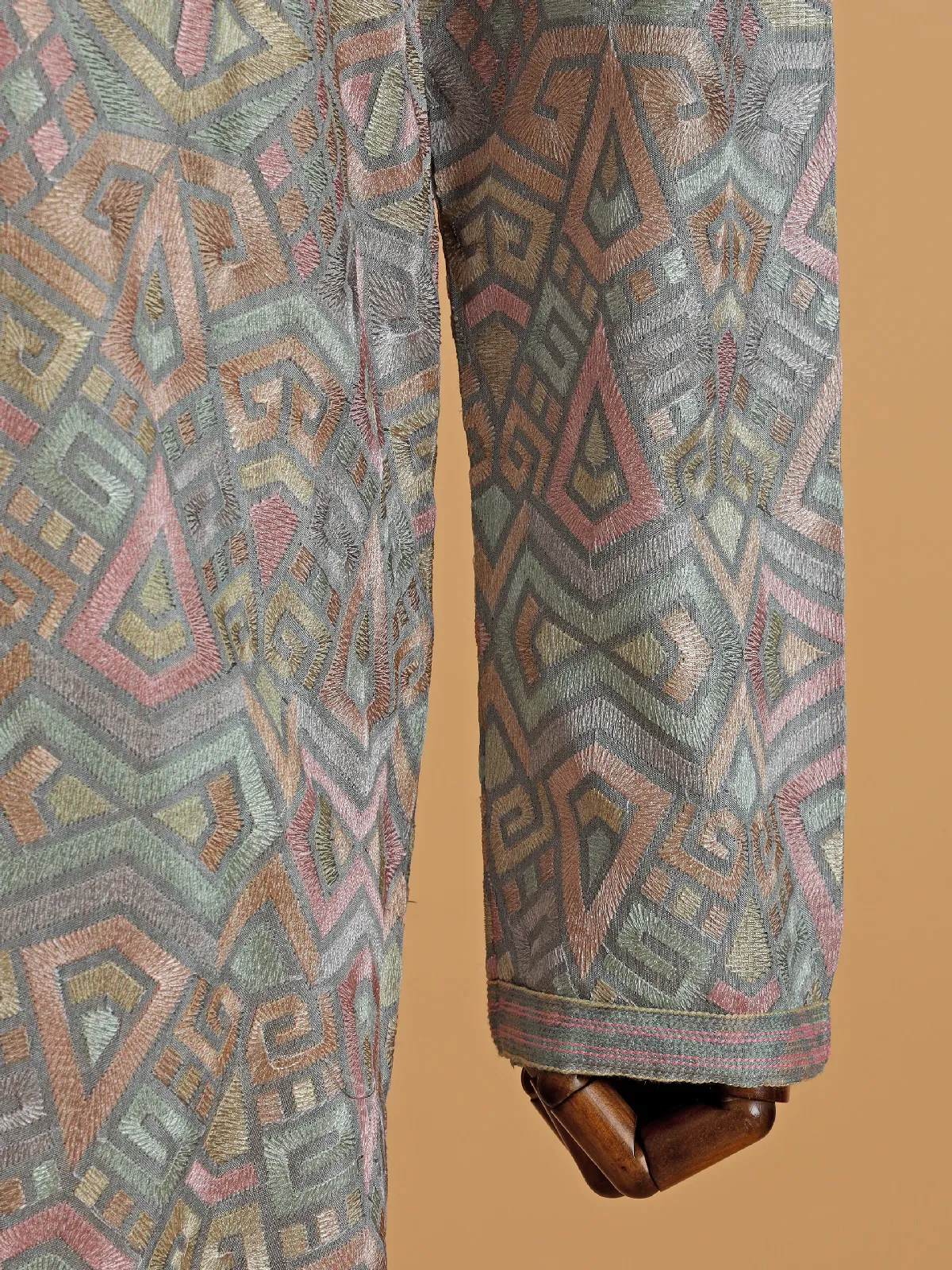 Grey cotton silk with multicolor embroidery