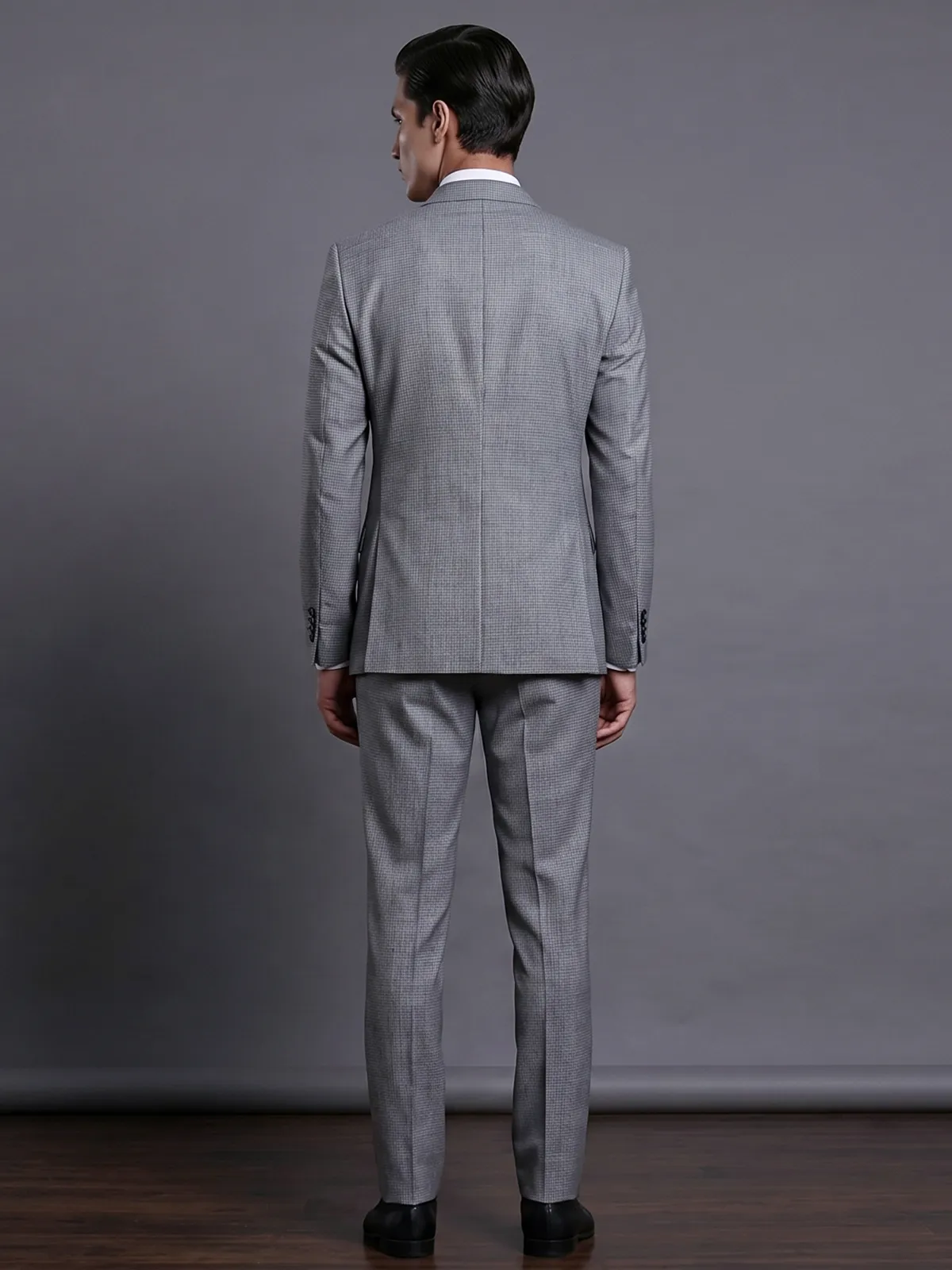 Grey designer coat suit with micro pattern notch lapel