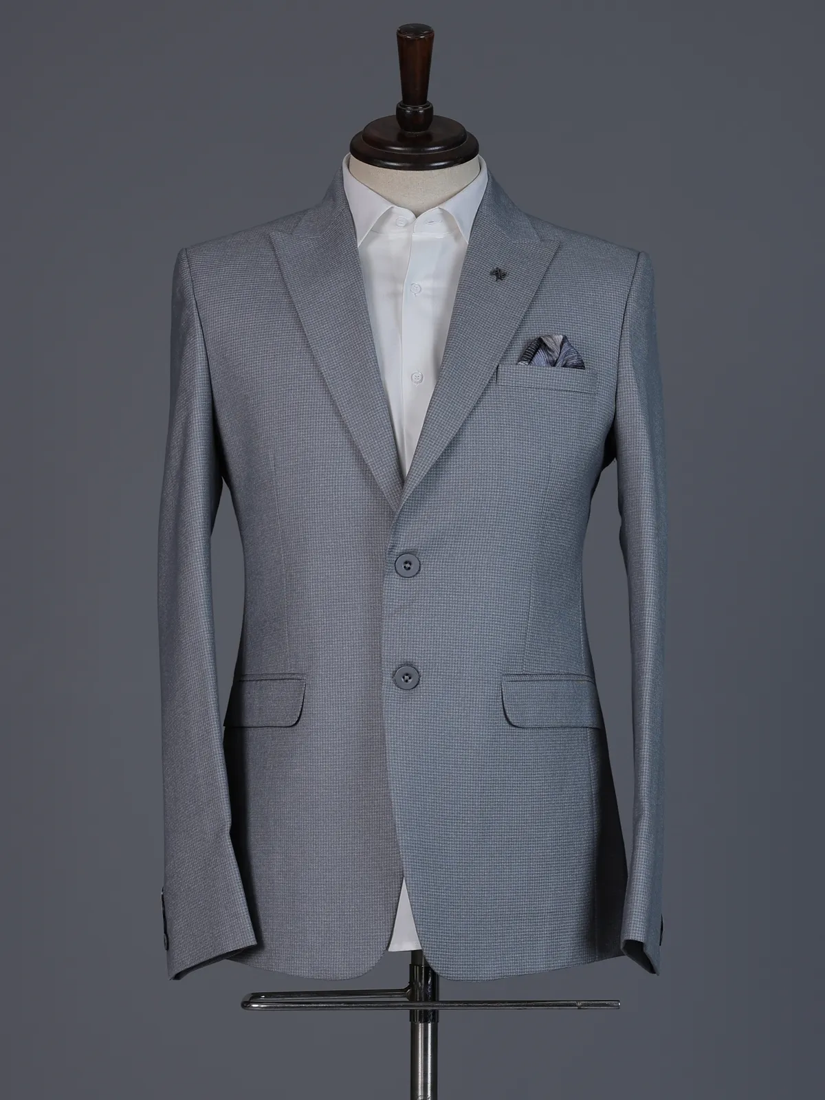 Grey designer coat suit with micro pattern notch lapel