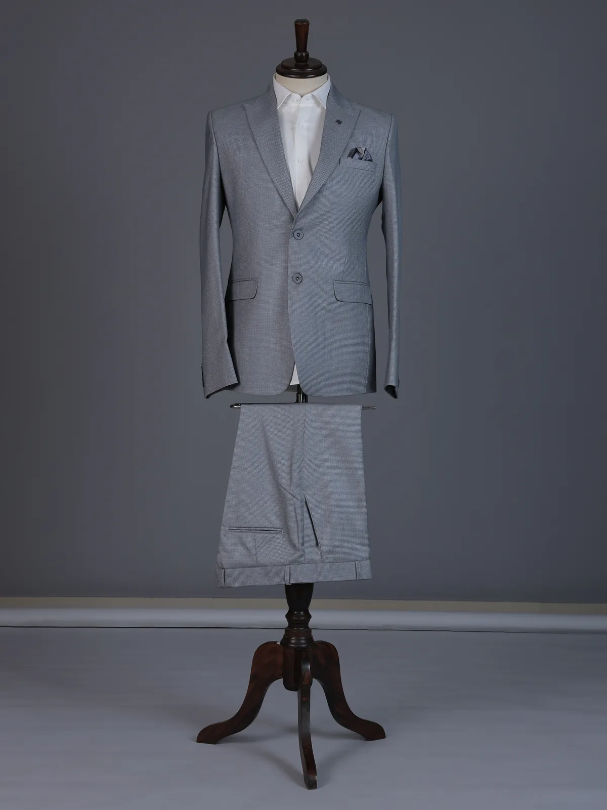 Grey designer coat suit with micro pattern notch lapel