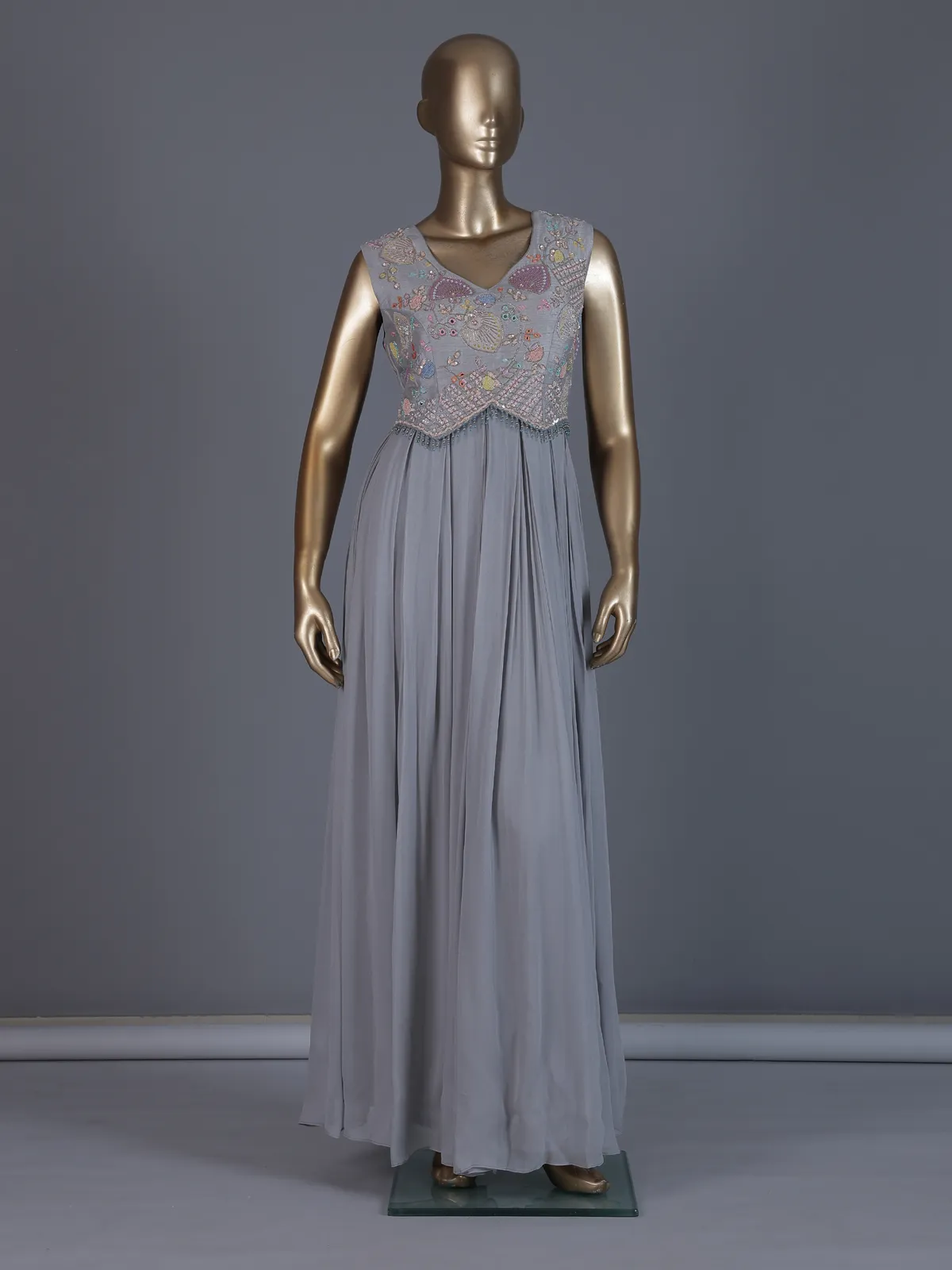grey anarkali dress Mauve Grey Embroidered Crepe Anarkali