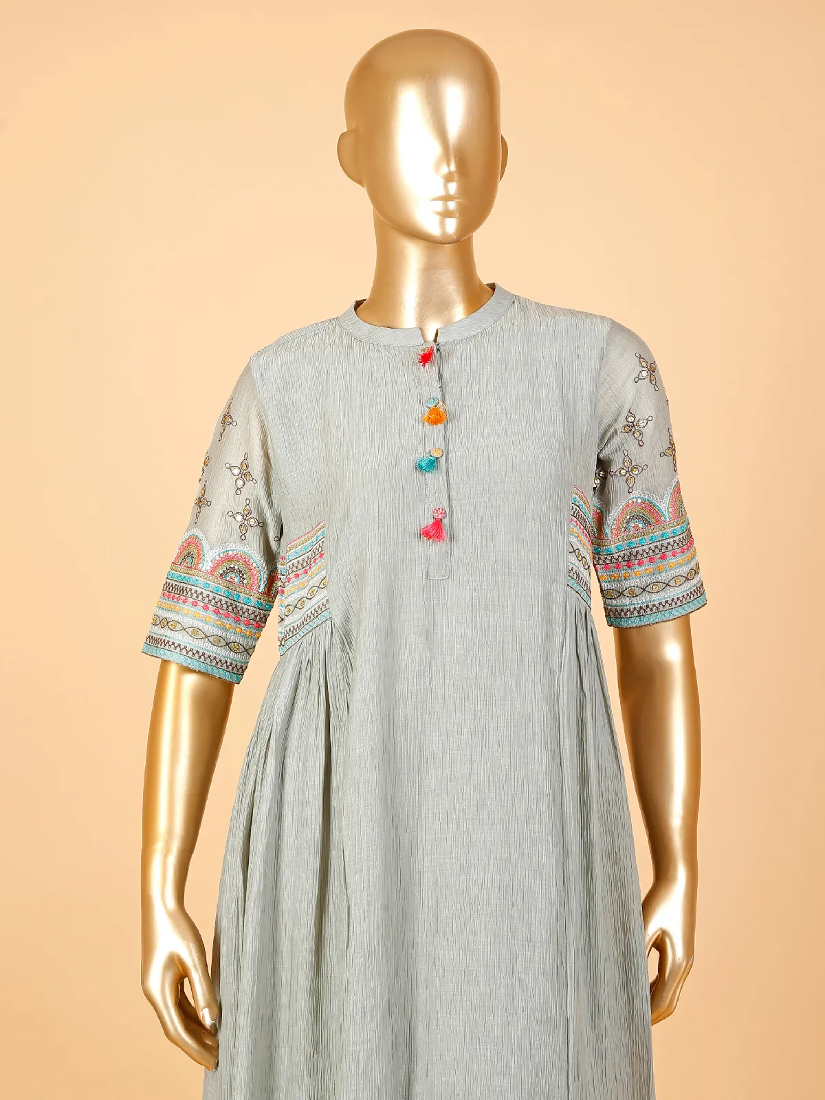 Grey embroidery kurti in cotton