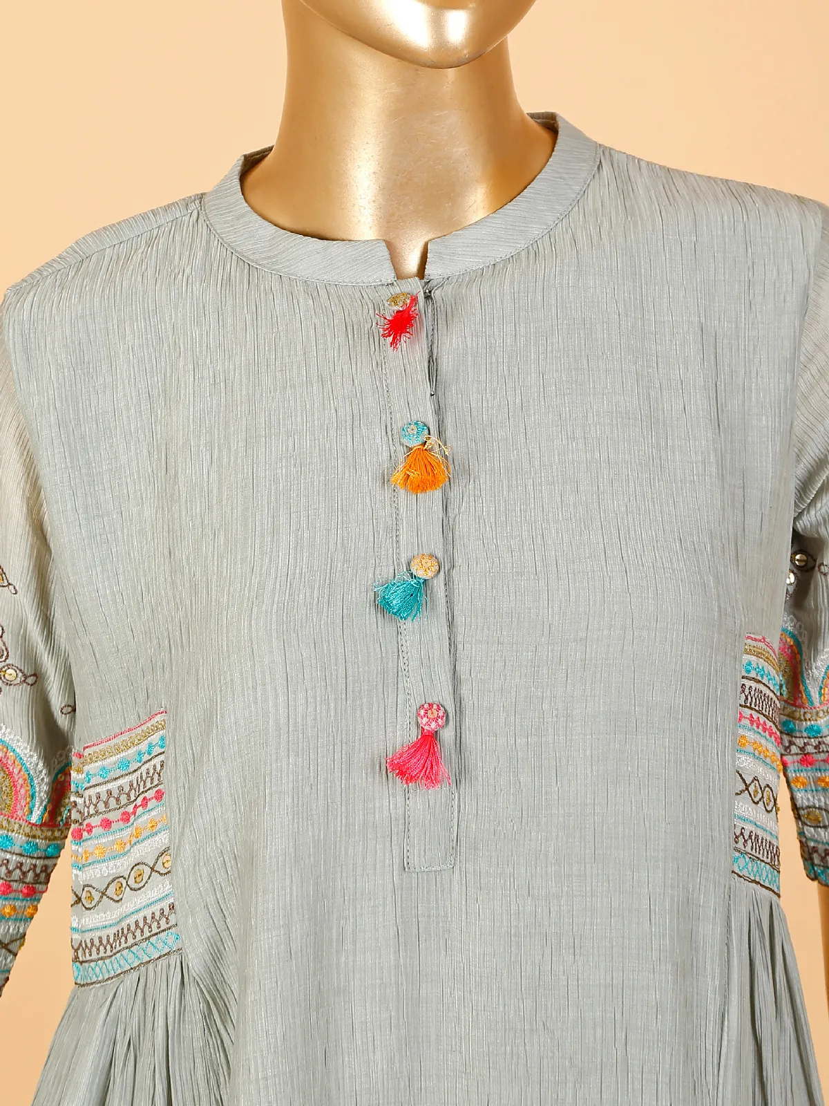 Grey embroidery kurti in cotton