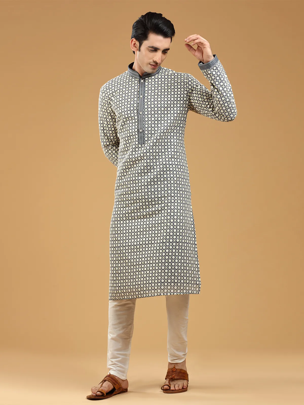 Grey georgette kurta suit with embroidery