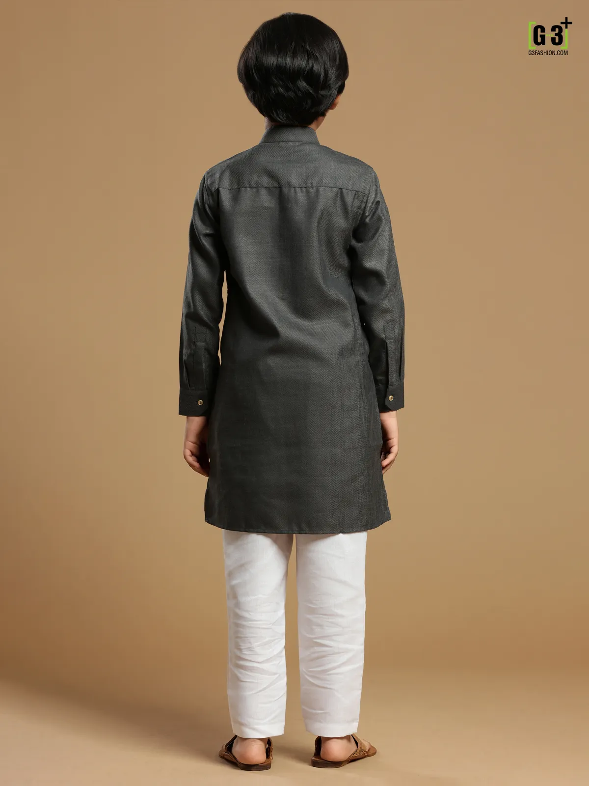 Grey hue solid cotton boys kurta suit for festivals